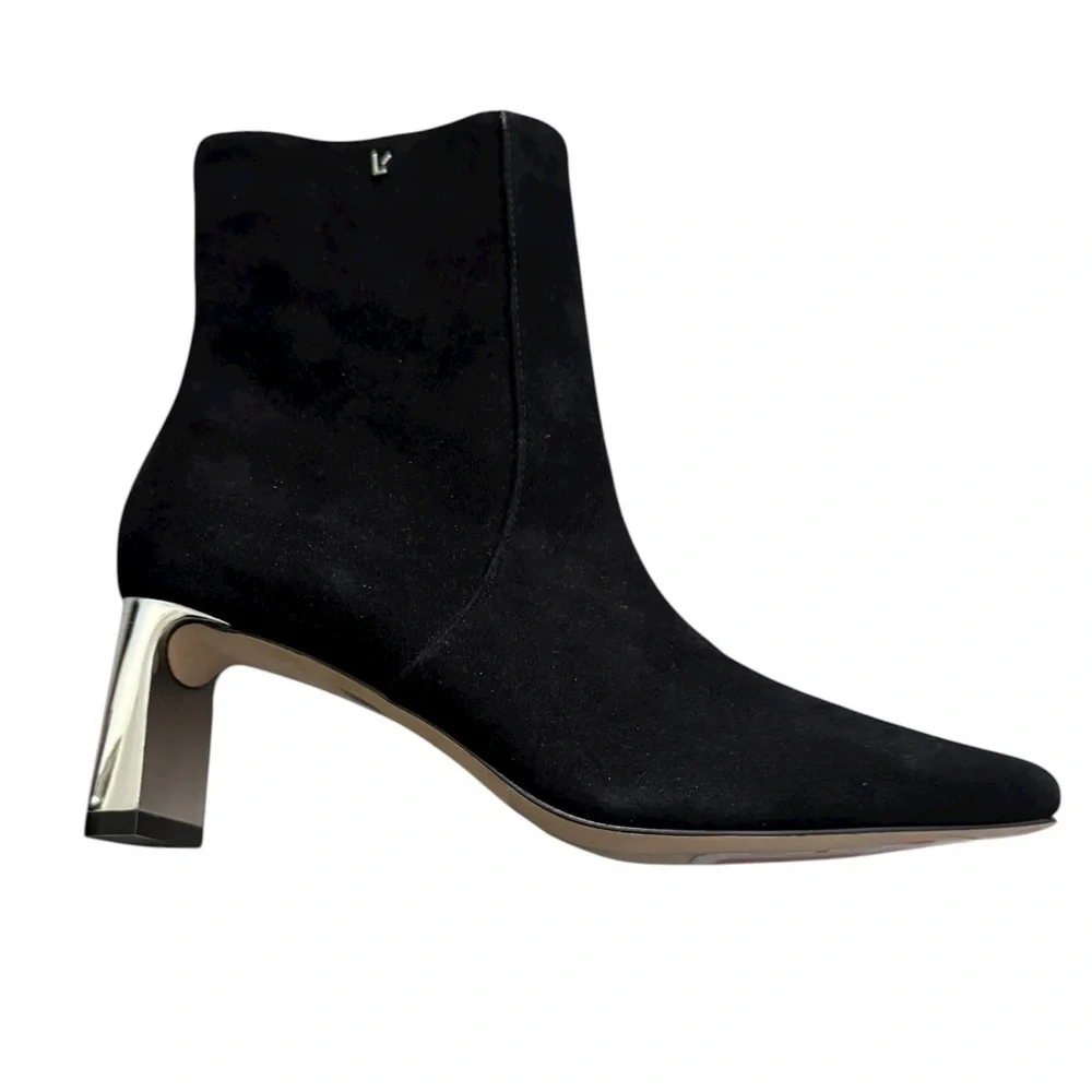 NEW Larroude Alexis Boots Suede Metallic Heel Side Zip size 7.5